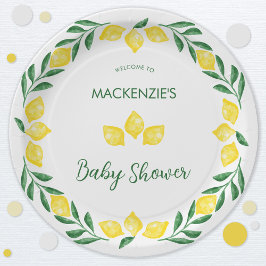 Lemon Watercolor Babydusche Personalisiert Pappteller