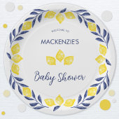 Lemon Watercolor Babydusche Personalisiert Pappteller
