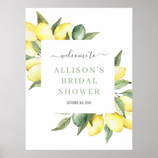 Lemon Watercolor Begrüßungszeichen Brautparty Poster (Vorne)