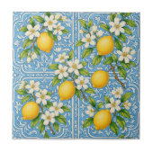 Lemon Watercolor Blue Mediterranean Pattern Fliese (Vorderseite)