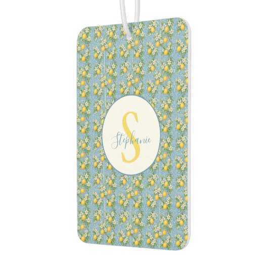 Lemon Watercolor Blue Mediterranean Tile Pattern Autolufterfrischer (Links)