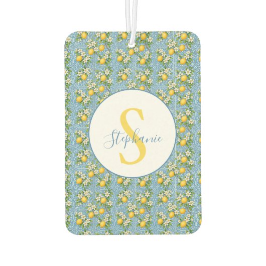 Lemon Watercolor Blue Mediterranean Tile Pattern Autolufterfrischer (Rückseite)