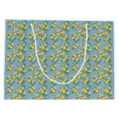 Lemon Watercolor Blue Mediterranean Tile Pattern Große Geschenktüte (Rückseite)