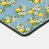 Lemon Watercolor Blue Mediterranean Tile Pattern Schreibtischunterlage (Ecke)