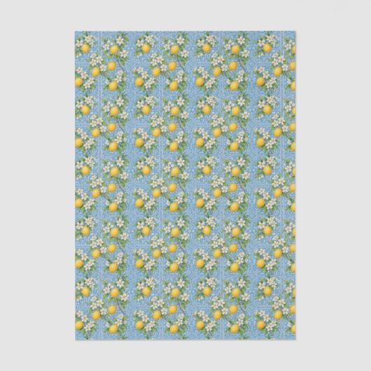 Lemon Watercolor Blue Mediterranean Tile Pattern Seidenpapier (Vorderseite)