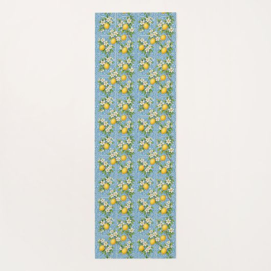 Lemon Watercolor Blue Mediterranean Tile Pattern Yogamatte (Rückseite)