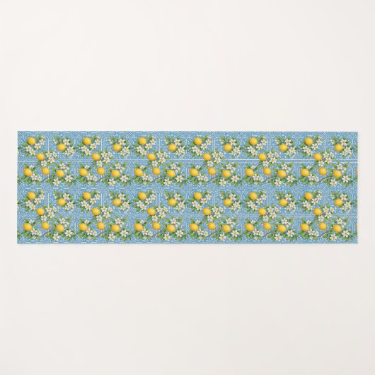 Lemon Watercolor Blue Mediterranean Tile Pattern Yogamatte (Vorderseite (Horizontal))