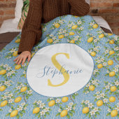 Lemon Watercolor Blue Tile Pattern Personalized Fleecedecke