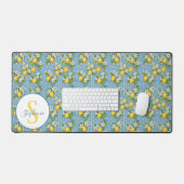 Lemon Watercolor Blue Tile Pattern Personalized Schreibtischunterlage (Tastatur & Maus)