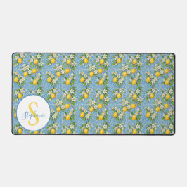 Lemon Watercolor Blue Tile Pattern Personalized Schreibtischunterlage