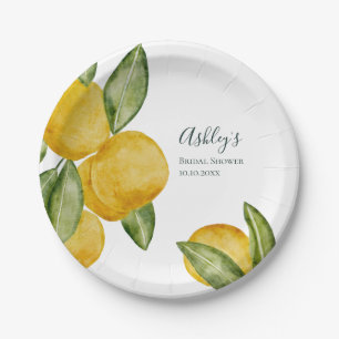 Lemon Watercolor Brautparty Personalisiert Pappteller