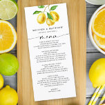 Lemon Watercolor Citrus Menü Menükarte<br><div class="desc">Unsere lemon Thema Hochzeitskarte ist die perfekte Möglichkeit, um Ihrer Hochzeitsfeier eine Touch von Frische und Lebendigkeit zu verleihen. Das helle und fröhliche Zitronendesign eignet sich perfekt für Hochzeiten im Sommer, und die elegante Typografie verleiht dem Hotel eine Touch der Eleganz. Das Zitronenmotiv verleiht dem Ganzen eine Touch von whimsy...</div>