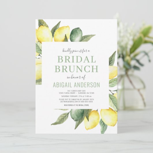 Lemon Watercolor Citrus Modern Bridal Brunch Einladung (Stehend Vorderseite)