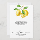 Lemon Watercolor Citrus Wedding Foto Dankeskarte (Rückseite)