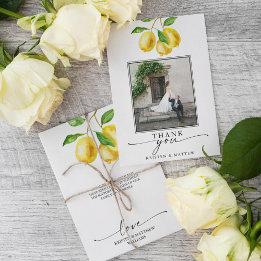 Lemon Watercolor Citrus Wedding Foto Dankeskarte