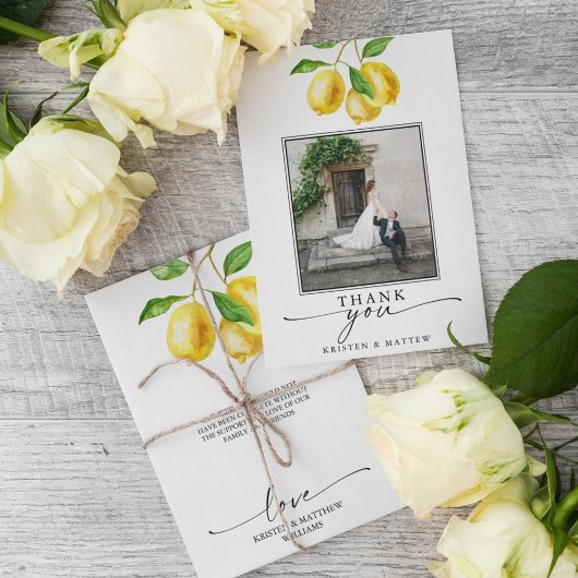 Lemon Watercolor Citrus Wedding Foto Dankeskarte