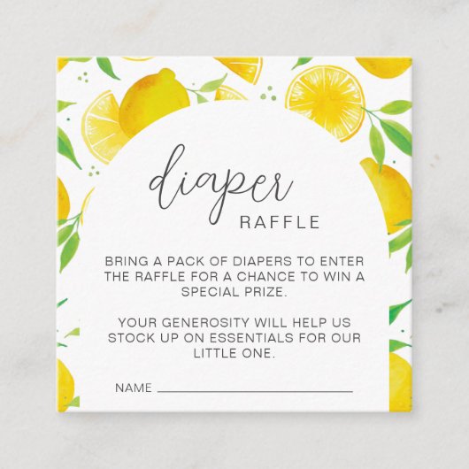 Lemon Watercolor Diaper Raffle Baby Dusche Begleitkarte (Vorderseite)