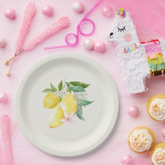 Lemon Watercolor Einfaches Sommer Pappteller (Party)