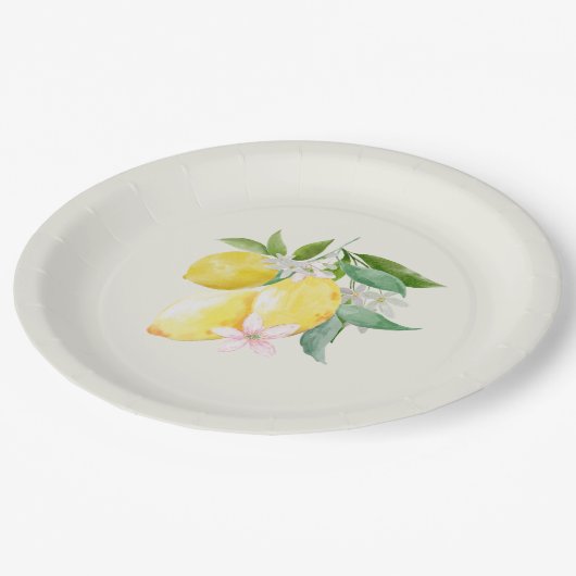 Lemon Watercolor Einfaches Sommer Pappteller (Schrägansicht)