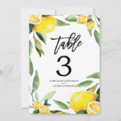 Lemon Watercolor Hochzeitskarten für Tischnummern (Vorderseite)