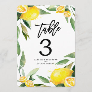 Lemon Watercolor Hochzeitskarten für Tischnummern
