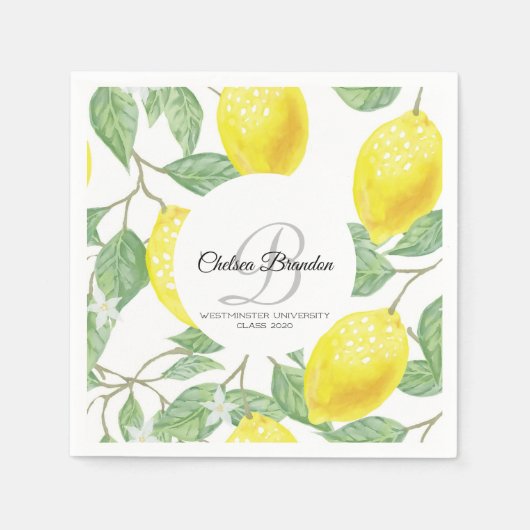 Lemon Watercolor Leaf Graduate Party Paper Napkin Serviette (Vorderseite)