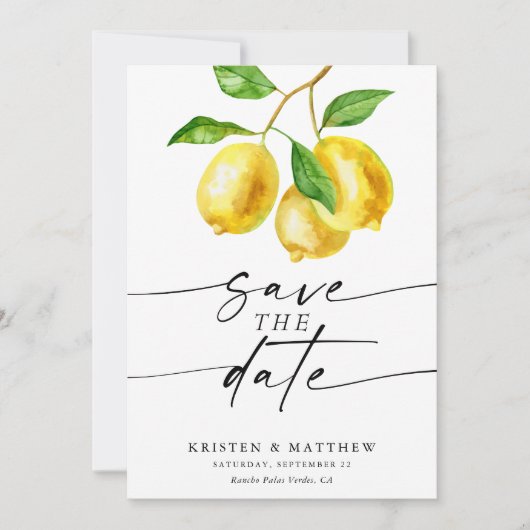 Lemon Watercolor Moderne Hochzeit Save The Date (Vorderseite)