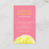 Lemon Watercolor Moderne rosa Hintergrund Visitenkarte (Rückseite)