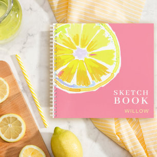 Lemon Watercolor Monogram Pink Modern Sketchbook Notizblock