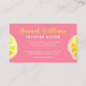 Lemon Watercolor Rosa Hintergrund Visitenkarte (Rückseite)