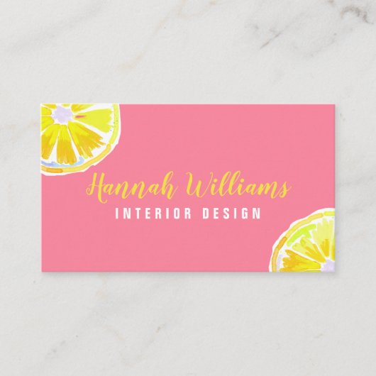 Lemon Watercolor Rosa Hintergrund Visitenkarte (Vorderseite)