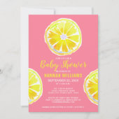 Lemon Watercolor Slices Pink Baby Dusche Einladung (Vorderseite)