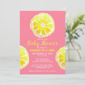 Lemon Watercolor Slices Pink Baby Dusche Einladung (Stehend Vorderseite)