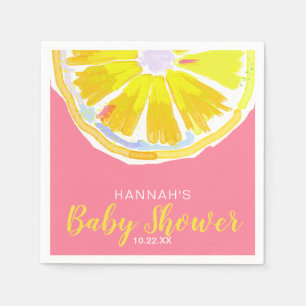 Lemon Watercolor Slices Pink Baby Dusche Serviette