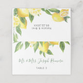 Lemon Watercolor Wedding Platzkarte (Außenseite Aufgefaltet)