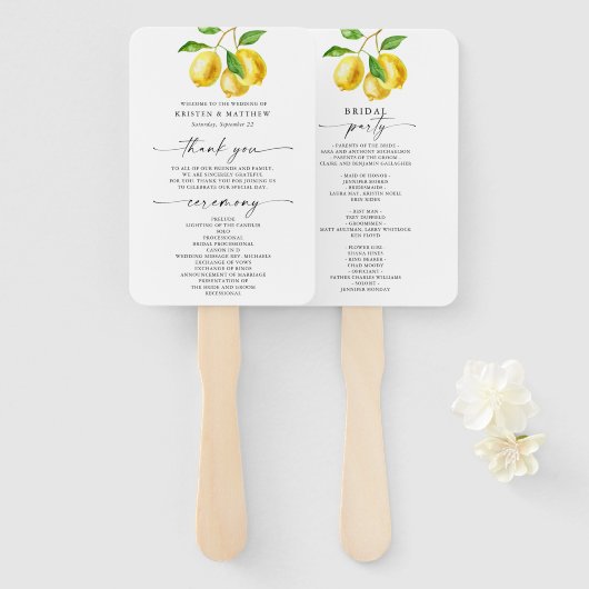 Lemon Watercolor Wedding Program Fächer (Vorne und Hinten)