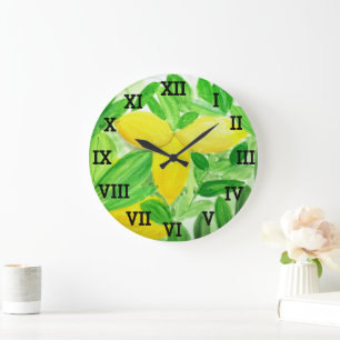 Lemon Watercolor Yellow Fruit Summer Citrus Große Wanduhr