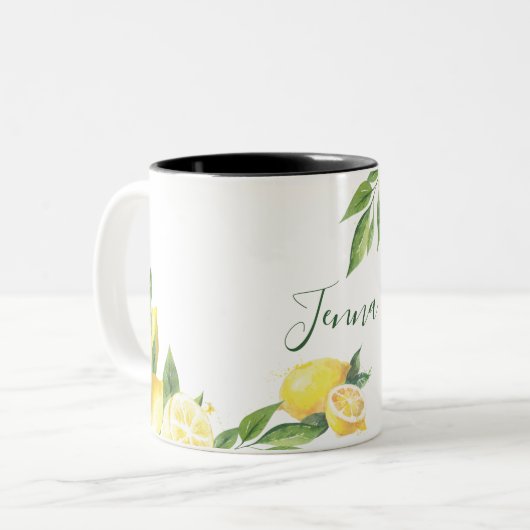 Lemon Watercolor Zweifarbige Tasse (Vorderseite Links)