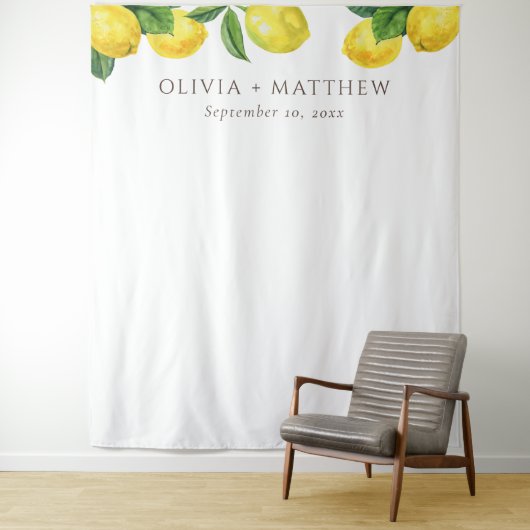 Lemon Wedding Foto Hintergrund. Rustikaler Zitrusg Wandteppich (Beispiel)
