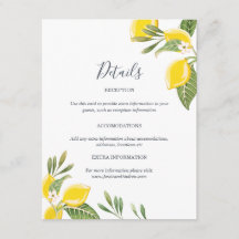 Lemon Wedding Guest Information Card Zitrus einfüg