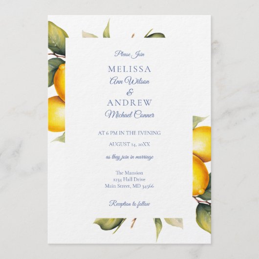Lemon Wedding Invitation Suite Einladung (Vorderseite)