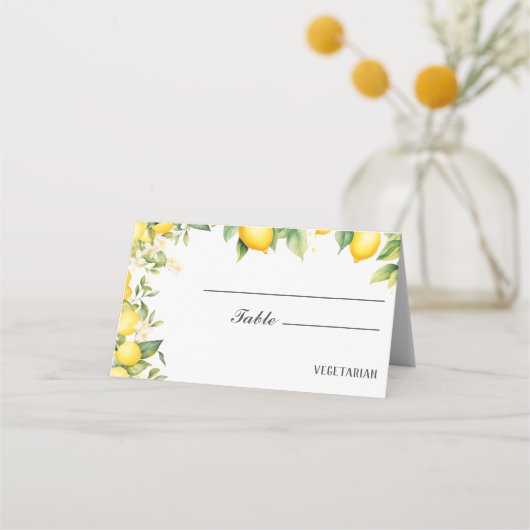 Lemon Wedding Meal Choice & Tischnummer Platzkarte (Vorderseite)