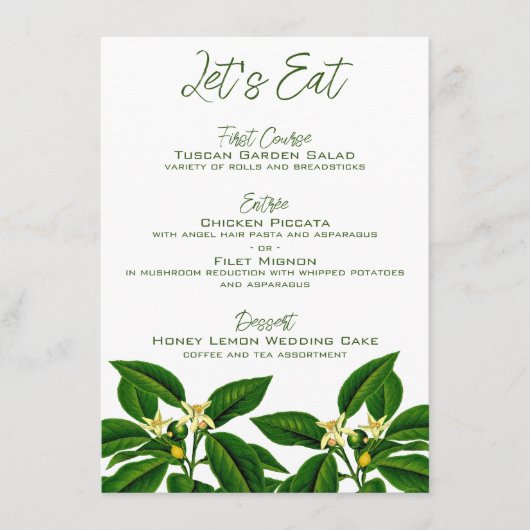 Lemon Wedding Menu Cards Menükarte (Vorderseite)