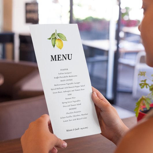Lemon Wedding Menu Menükarte