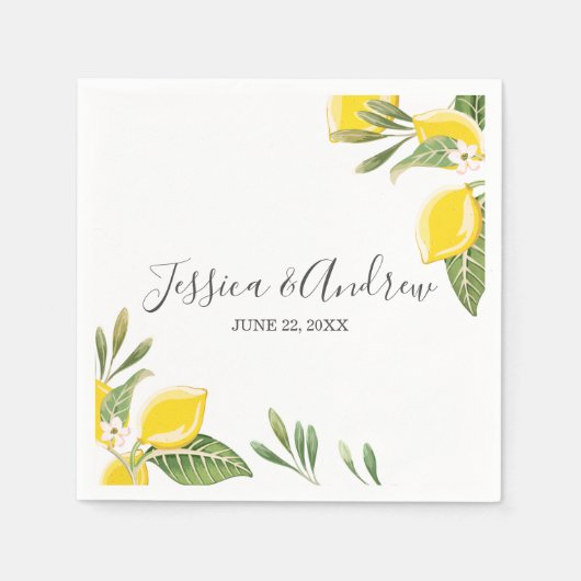 Lemon Wedding Napkin Botanischer Personalisierter Serviette (Vorderseite)