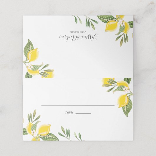 Lemon Wedding Platzkarte Rustic Foliage Citrus (Außenseite Aufgefaltet)