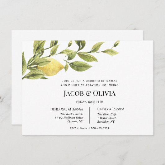 Lemon Wedding Probe Dinner einladen Einladung (Vorne/Hinten)