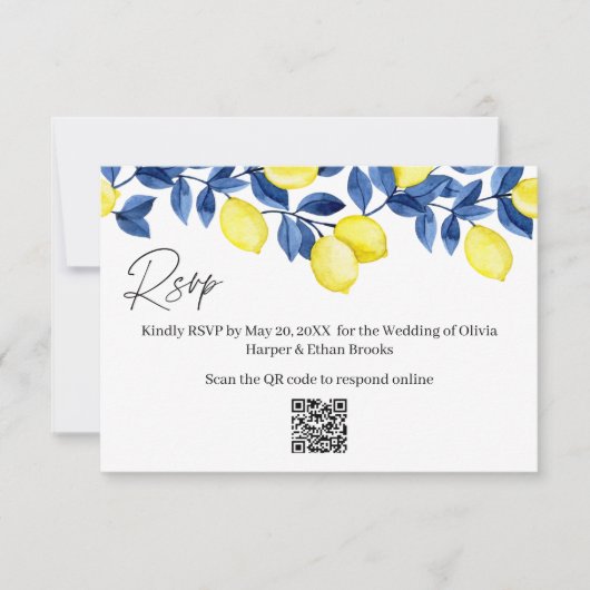 Lemon Wedding RSVP QR Code Karte (Vorderseite)