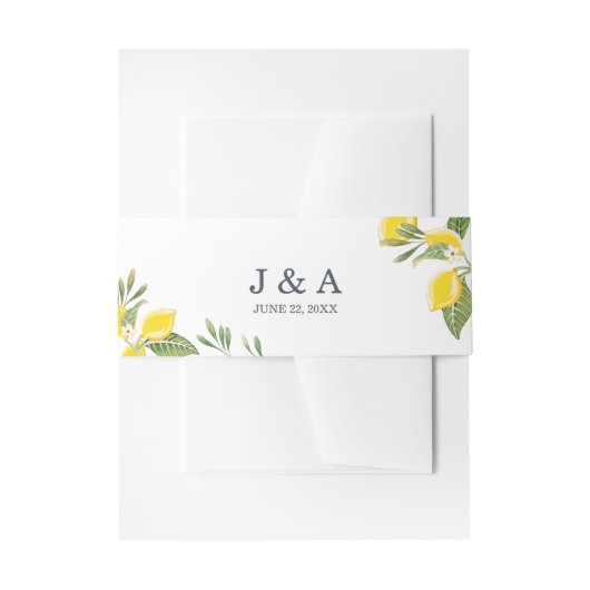 Lemon Wedding Rustic Foliage Monogram Botanisch Einladungsbanderole (Vorderseite Beispiel)