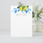 Lemon Wedding Thank You Cards Elegant Blue Dankeskarte (Stehend Vorderseite)
